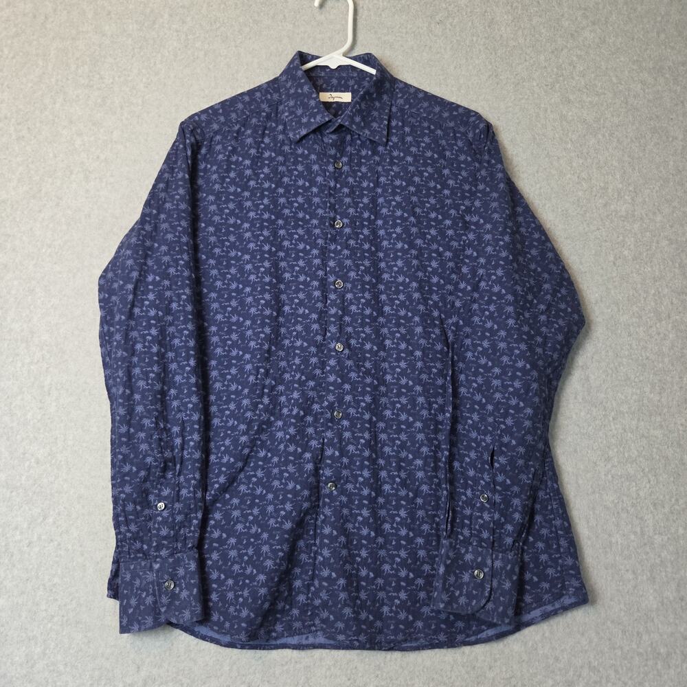 Ingram 100% Cotton Blue Palm Trees LS Button Up Shirt Men's M Made In Italy